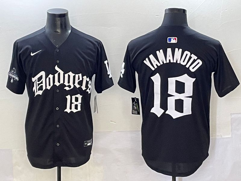 Men 2025 Los Angeles Dodgers #18 Yamamoto Black Seventh generation Joint Name Nike MLB Jersey style 6->los angeles dodgers->MLB Jersey